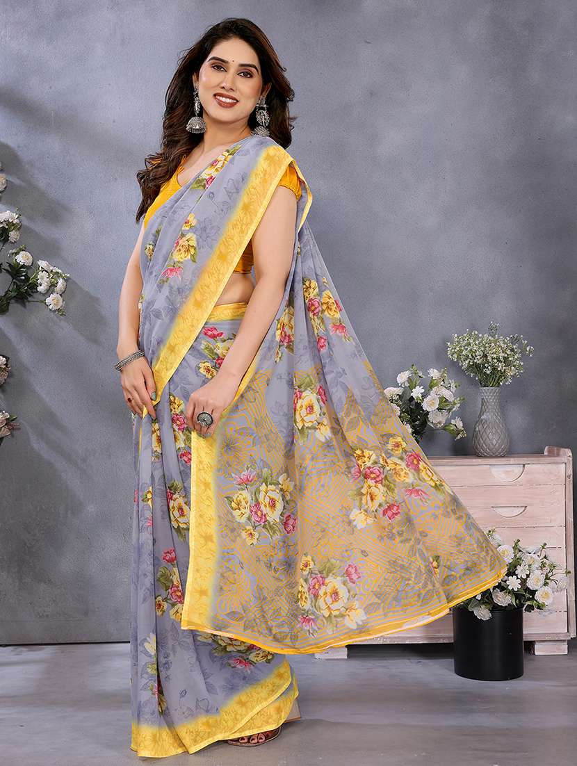 women printed casual wear saree with blouse - 22048728 -  Standard Image - 1