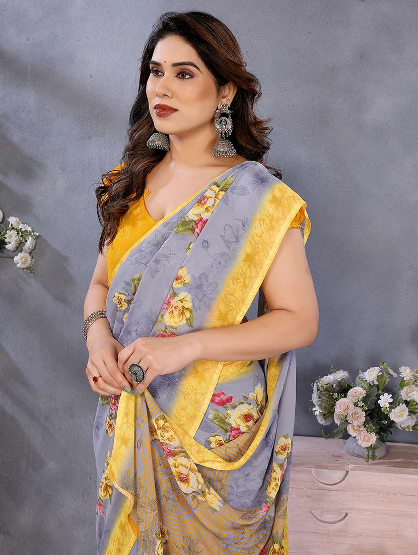women printed casual wear saree with blouse - 22048728 -  Standard Image - 4