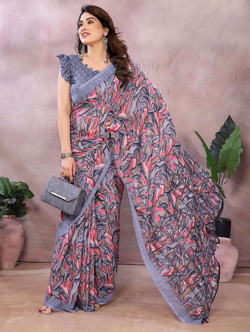 women printed casual wear saree with blouse - 22048744 -  Standard Image - 1