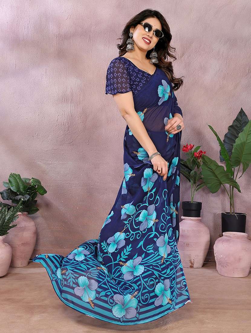 women printed casual wear saree with blouse - 22048756 -  Standard Image - 1