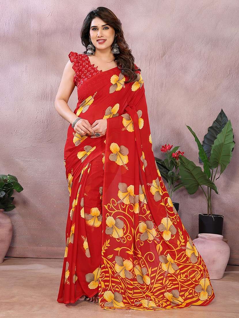 women printed casual wear saree with blouse