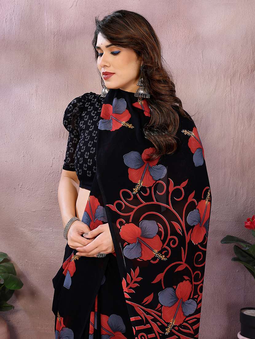 women printed casual wear saree with blouse - 22048759 -  Standard Image - 1