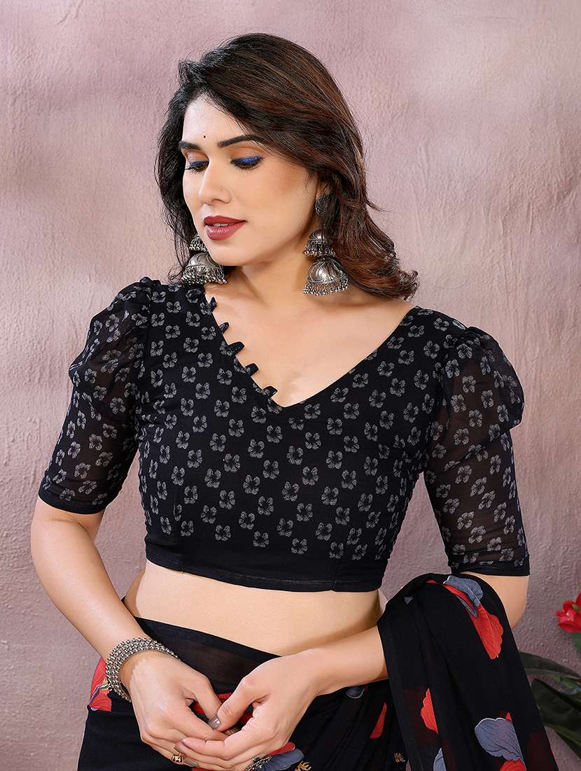 women printed casual wear saree with blouse - 22048759 -  Standard Image - 4