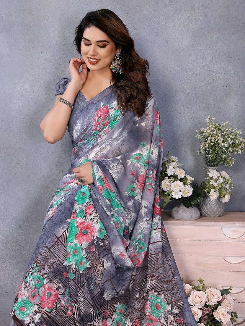 women printed casual wear saree with blouse - 22048760 -  Standard Image - 4
