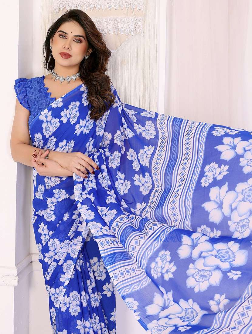 women printed casual wear saree with blouse - 22048788 -  Standard Image - 4