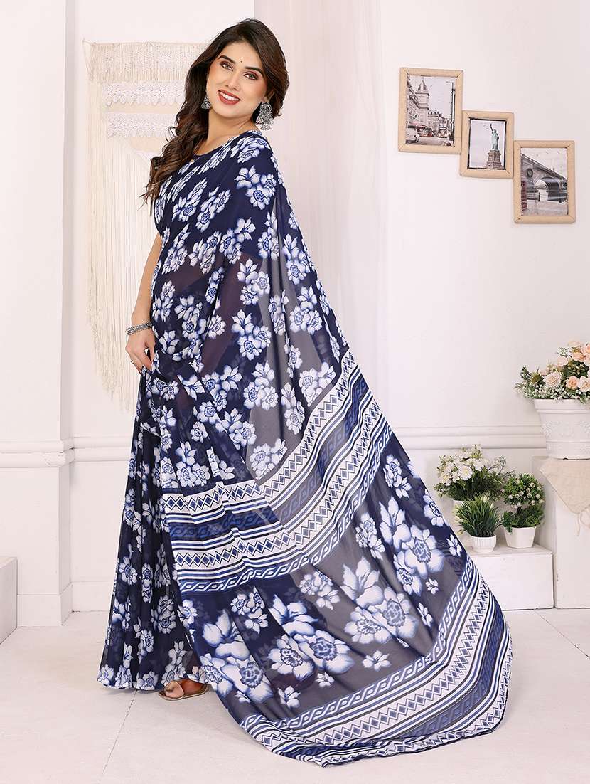 women printed casual wear saree with blouse - 22048792 -  Standard Image - 1