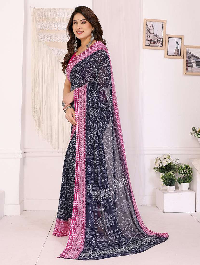 women printed casual wear saree with blouse - 22048796 -  Standard Image - 1