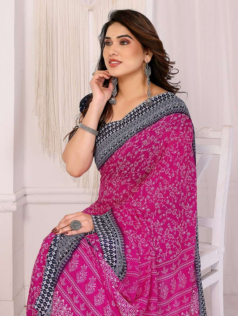 Women Printed Casual Wear Saree With Blouse - 22048798 -  Standard Image - 4