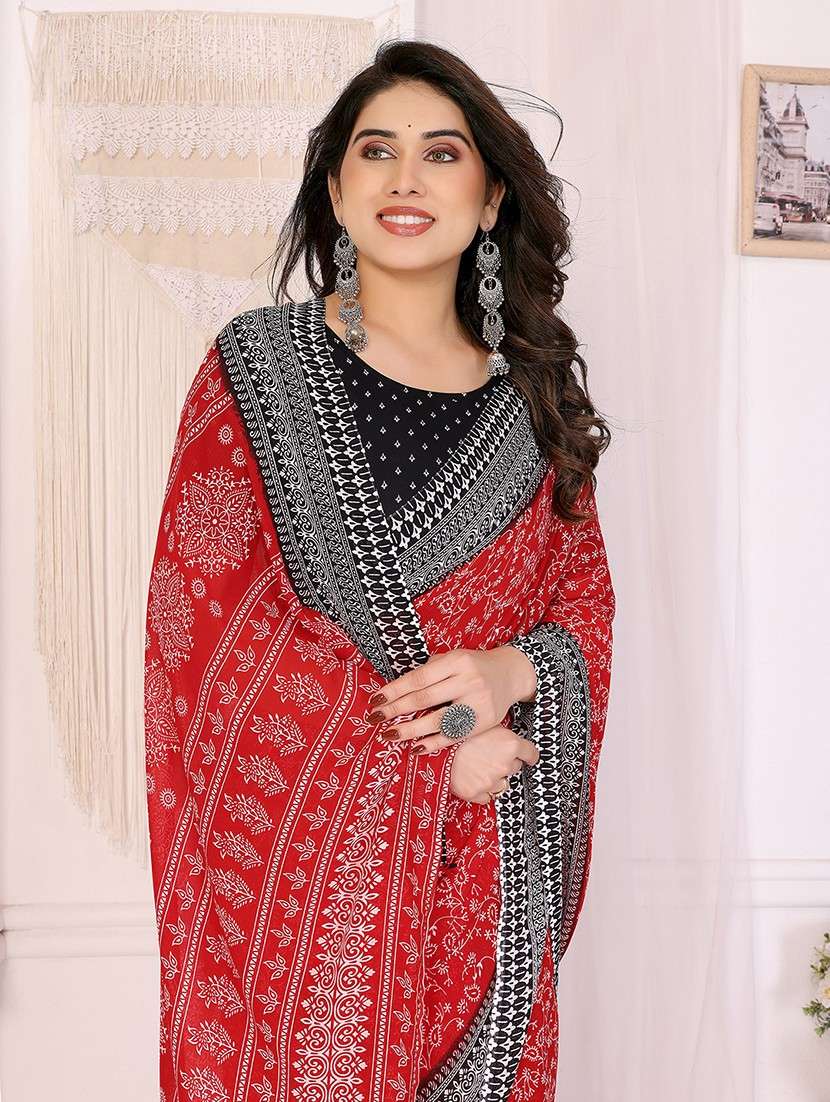 women printed casual wear saree with blouse - 22048799 -  Standard Image - 4