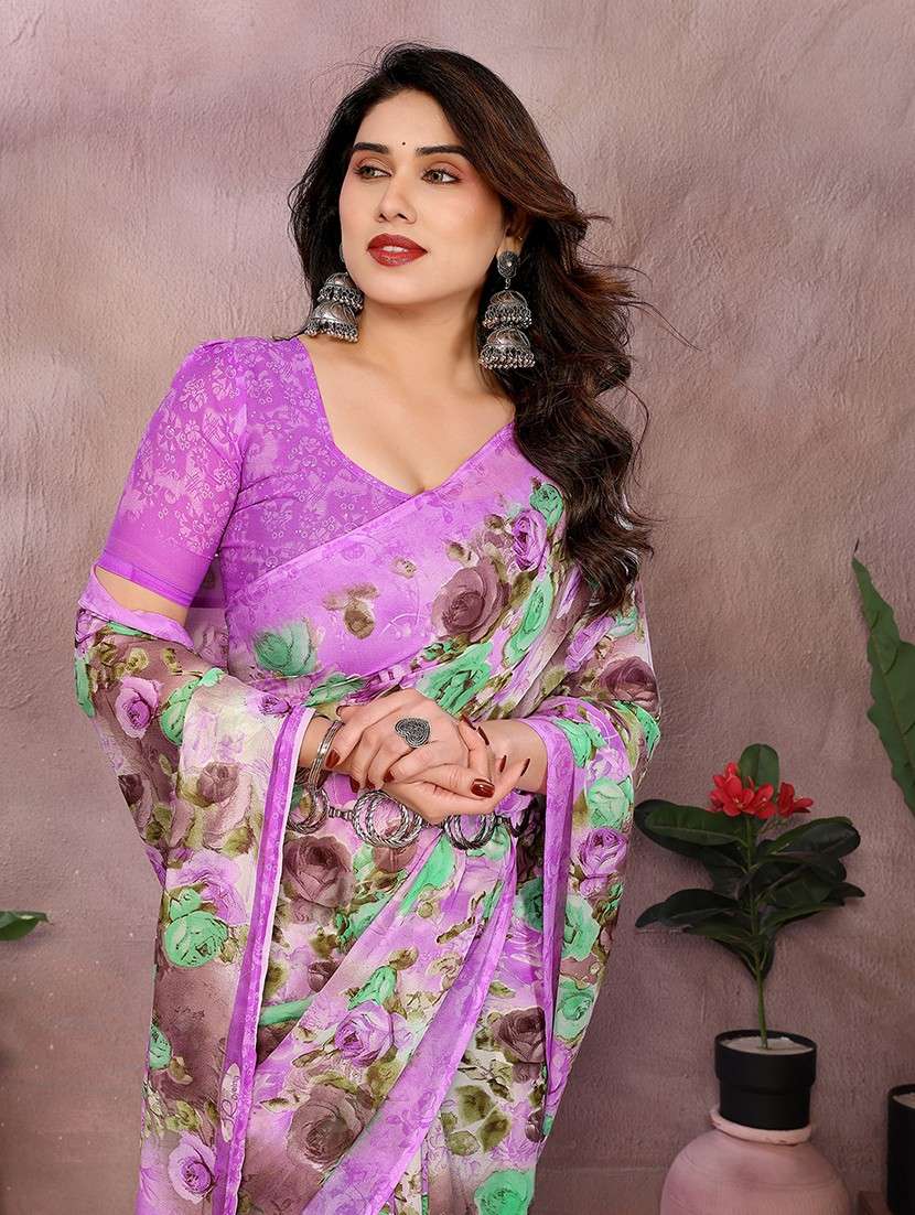 women printed casual wear saree with blouse - 22048817 -  Standard Image - 4