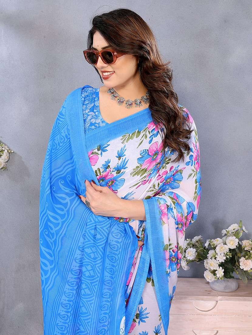 women printed casual wear saree with blouse - 22048825 -  Standard Image - 4