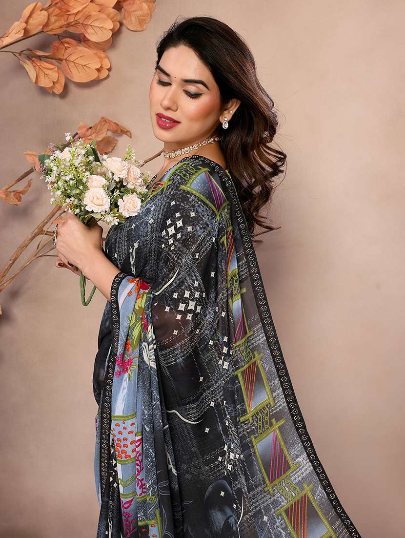 women printed casual wear saree with blouse - 22048836 -  Standard Image - 4