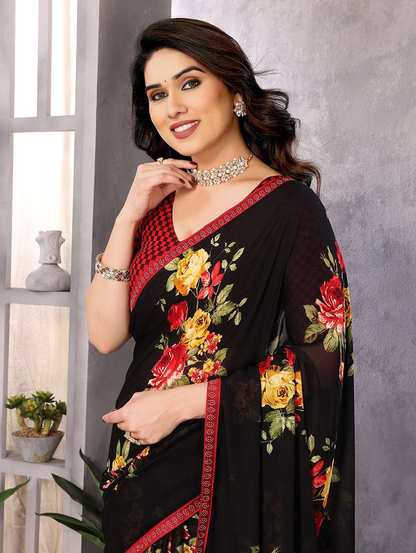 women printed casual wear saree with blouse - 22048848 -  Standard Image - 4