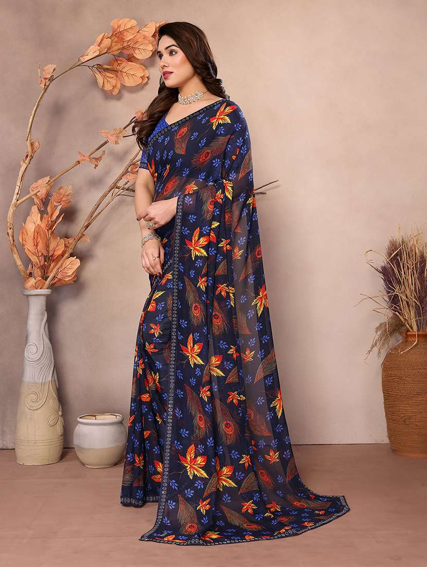 women printed casual wear saree with blouse - 22048849 -  Standard Image - 1