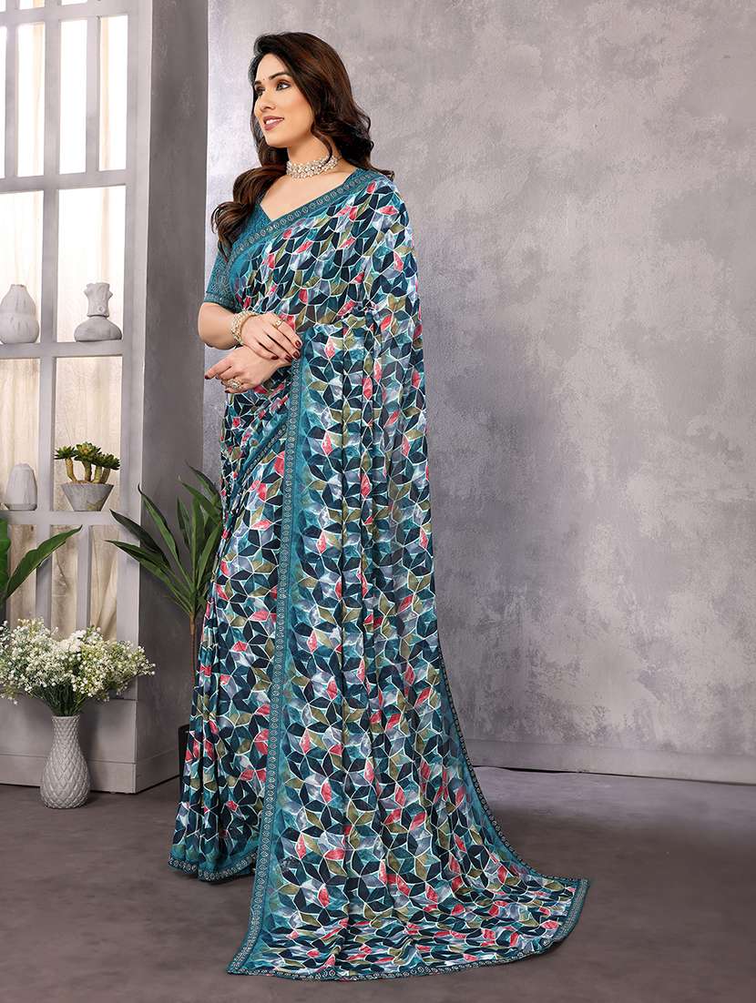 women printed casual wear saree with blouse - 22048853 -  Standard Image - 1