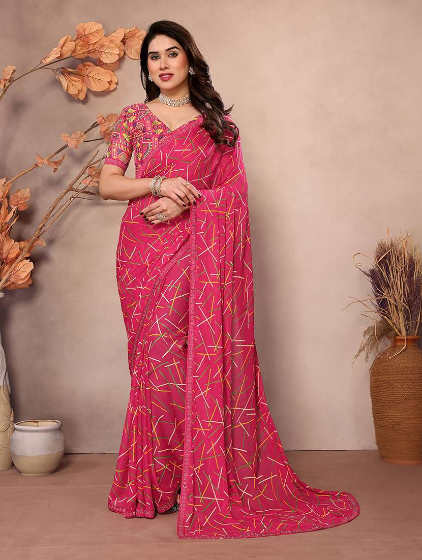 women printed casual wear saree with blouse