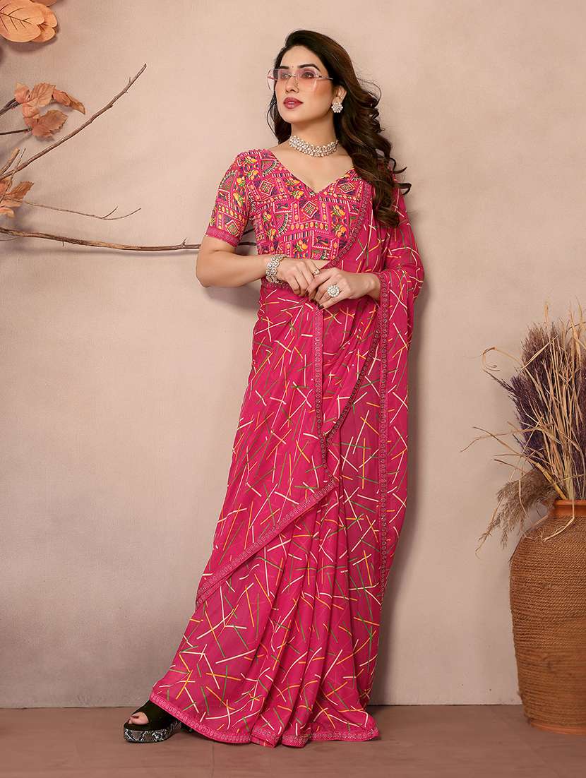 women printed casual wear saree with blouse - 22048857 -  Standard Image - 1