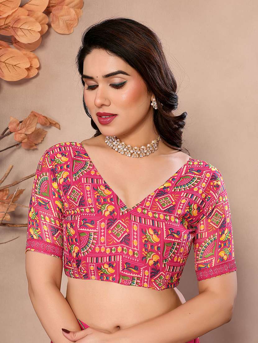 women printed casual wear saree with blouse - 22048857 -  Standard Image - 4