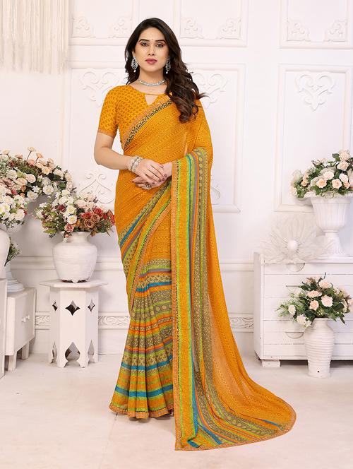 women printed casual wear saree with blouse - 22048859 - Standard Image - 0
