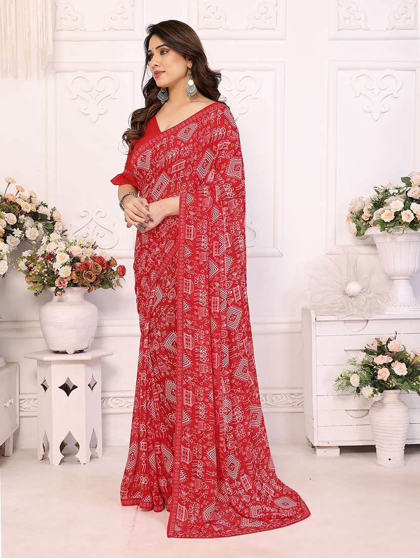 women printed casual wear saree with blouse - 22048875 -  Standard Image - 1