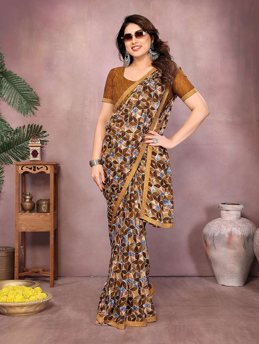 women printed casual wear saree with blouse - 22048880 -  Standard Image - 1