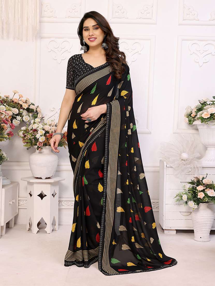 women printed casual wear saree with blouse