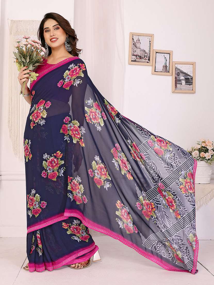 women printed casual wear saree with blouse - 22048888 -  Standard Image - 1