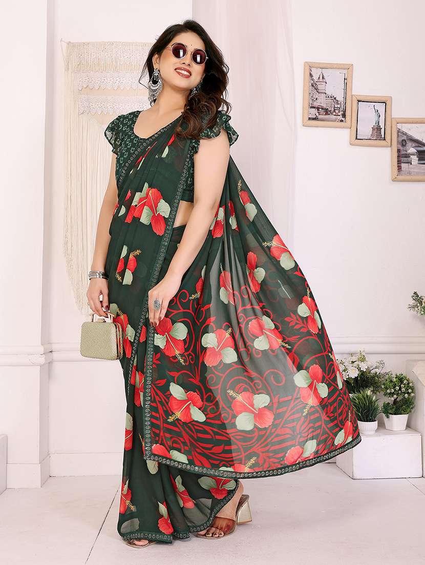 women printed casual wear saree with blouse - 22048898 -  Standard Image - 1