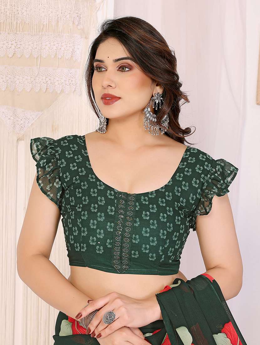 women printed casual wear saree with blouse - 22048898 -  Standard Image - 4