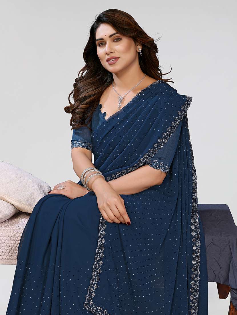 women solid with work embellished saree with blouse - 22048943 -  Standard Image - 1