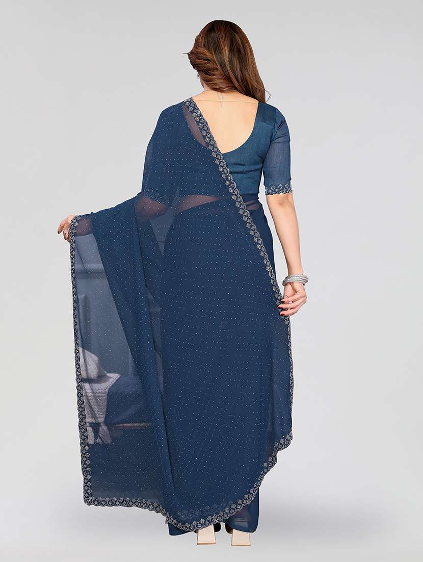 women solid with work embellished saree with blouse - 22048943 -  Standard Image - 4