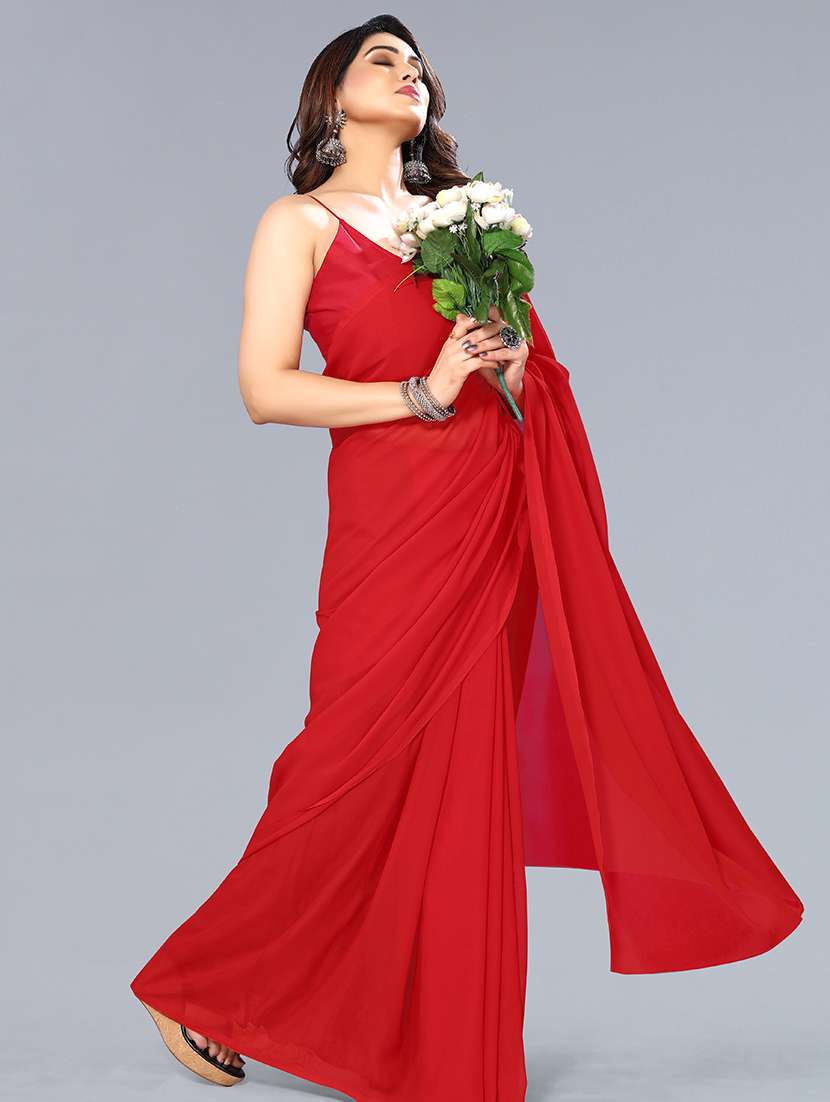 women solid plain saree with blouse - 22048945 -  Standard Image - 1