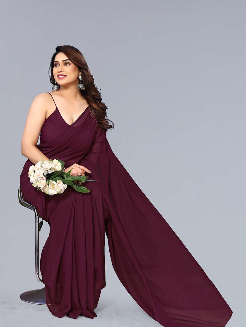 women solid plain saree with blouse - 22048948 -  Standard Image - 1