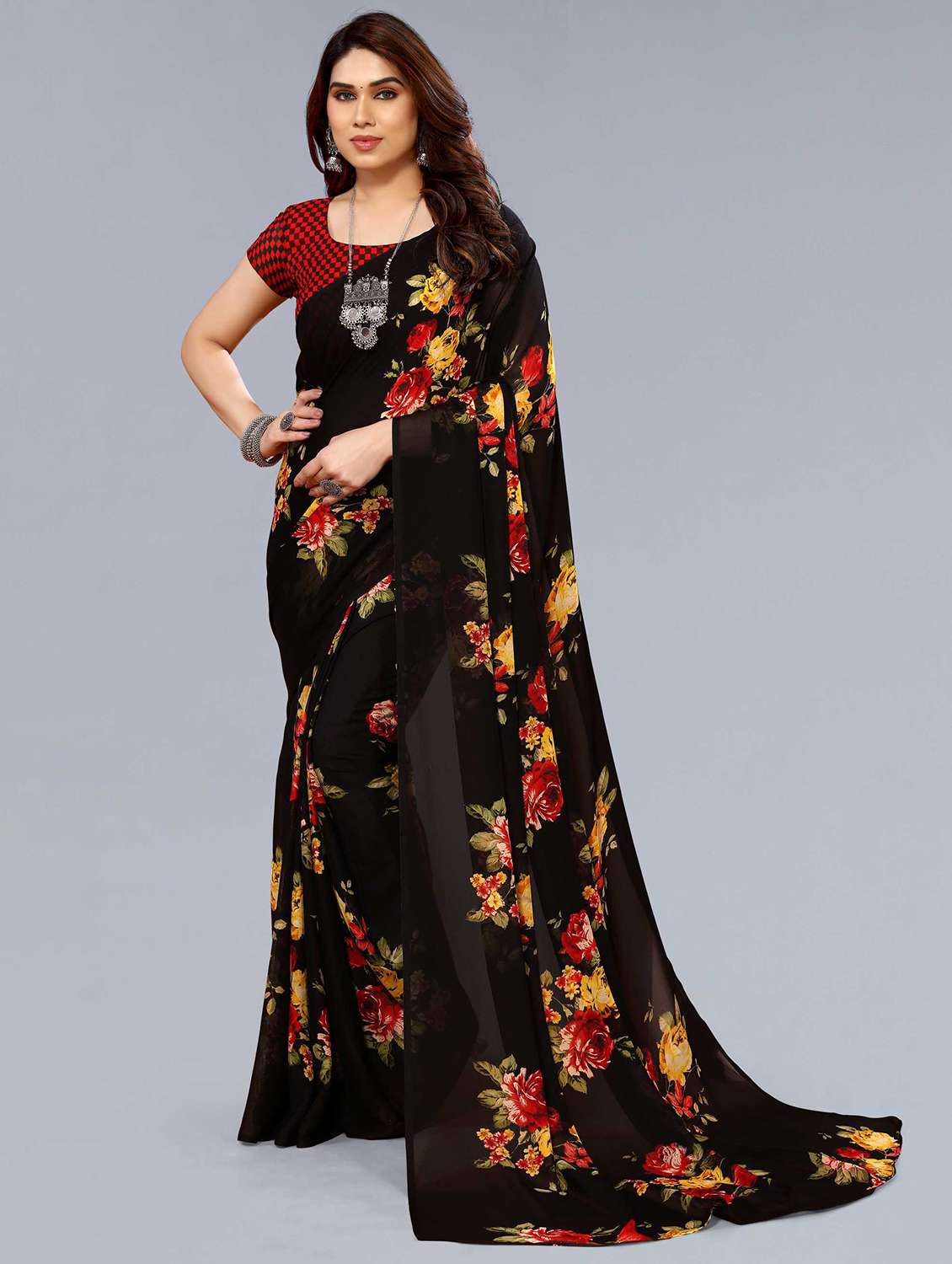 women printed casual wear saree with blouse