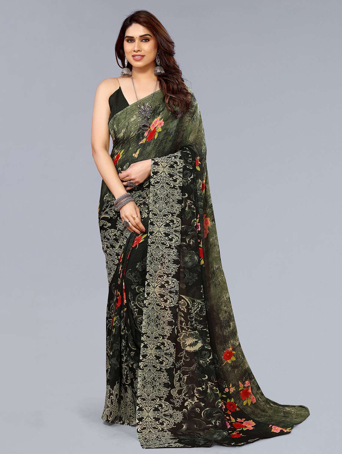women printed casual wear saree with blouse