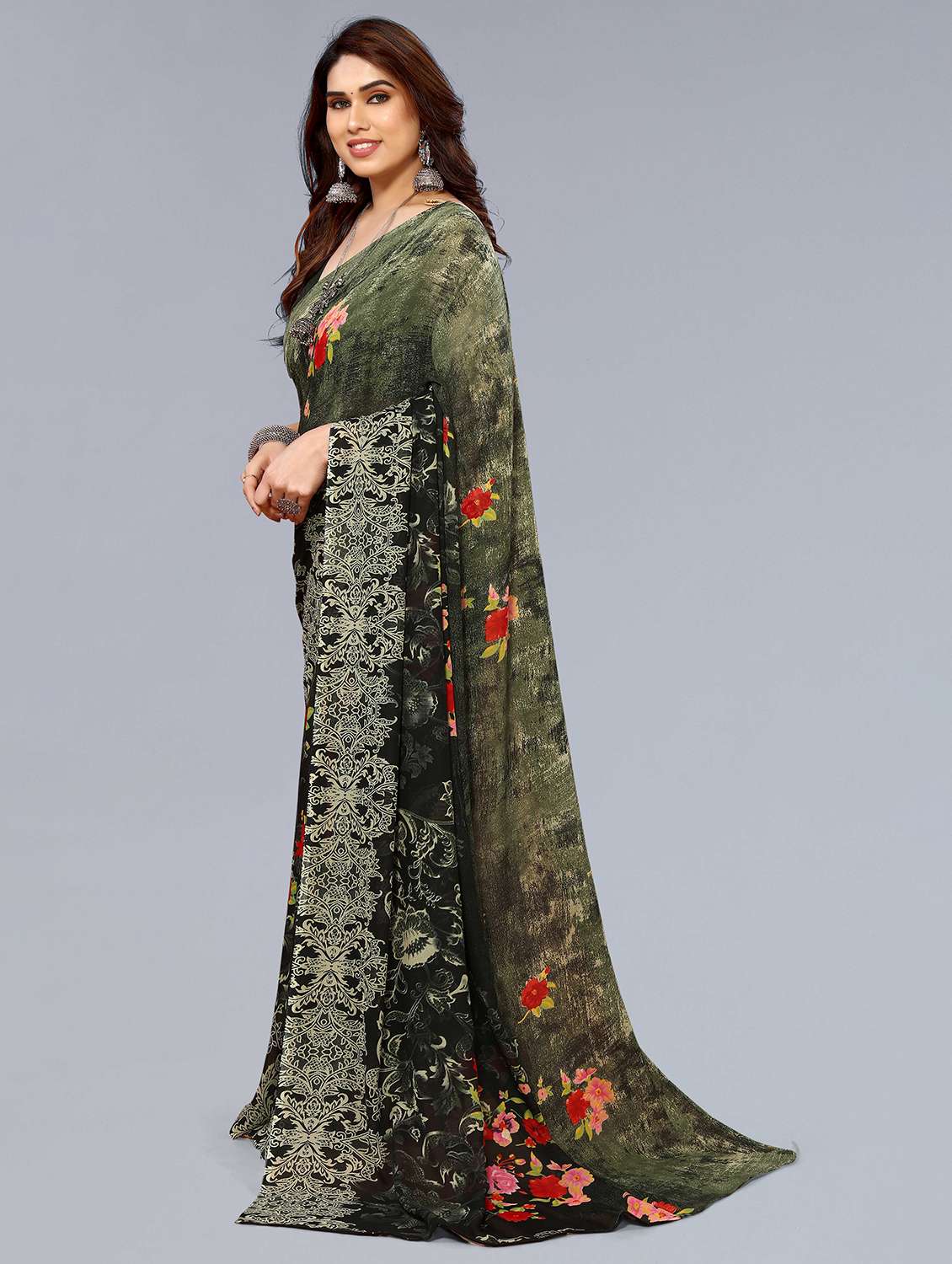 women printed casual wear saree with blouse - 22049016 -  Standard Image - 1