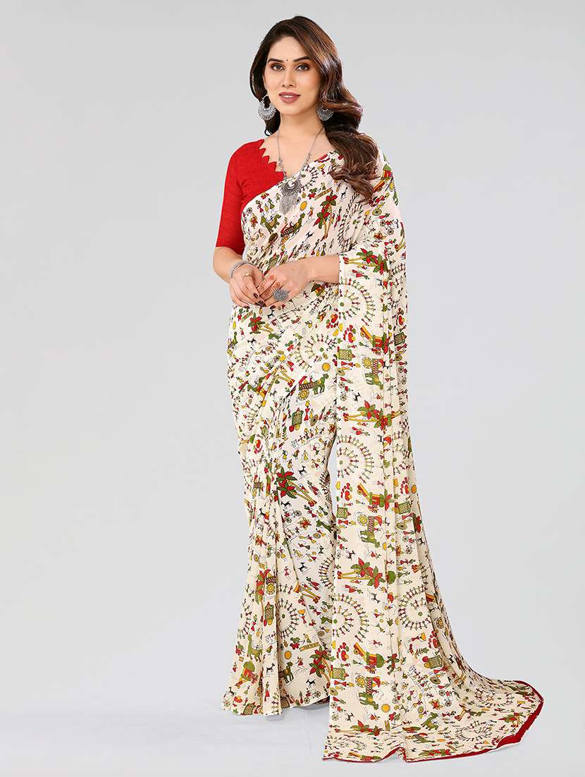 women printed casual wear saree with blouse