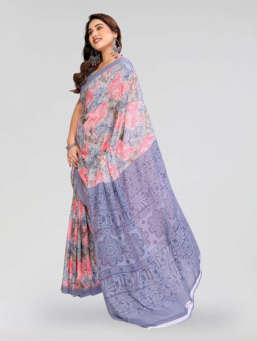Women Printed Casual Wear Saree With Blouse - 22049077 -  Standard Image - 1