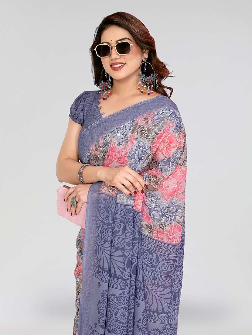 Women Printed Casual Wear Saree With Blouse - 22049077 -  Standard Image - 4