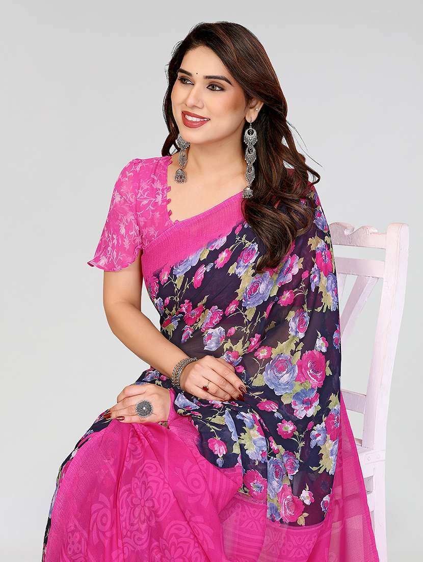 women printed casual wear saree with blouse - 22049151 -  Standard Image - 1