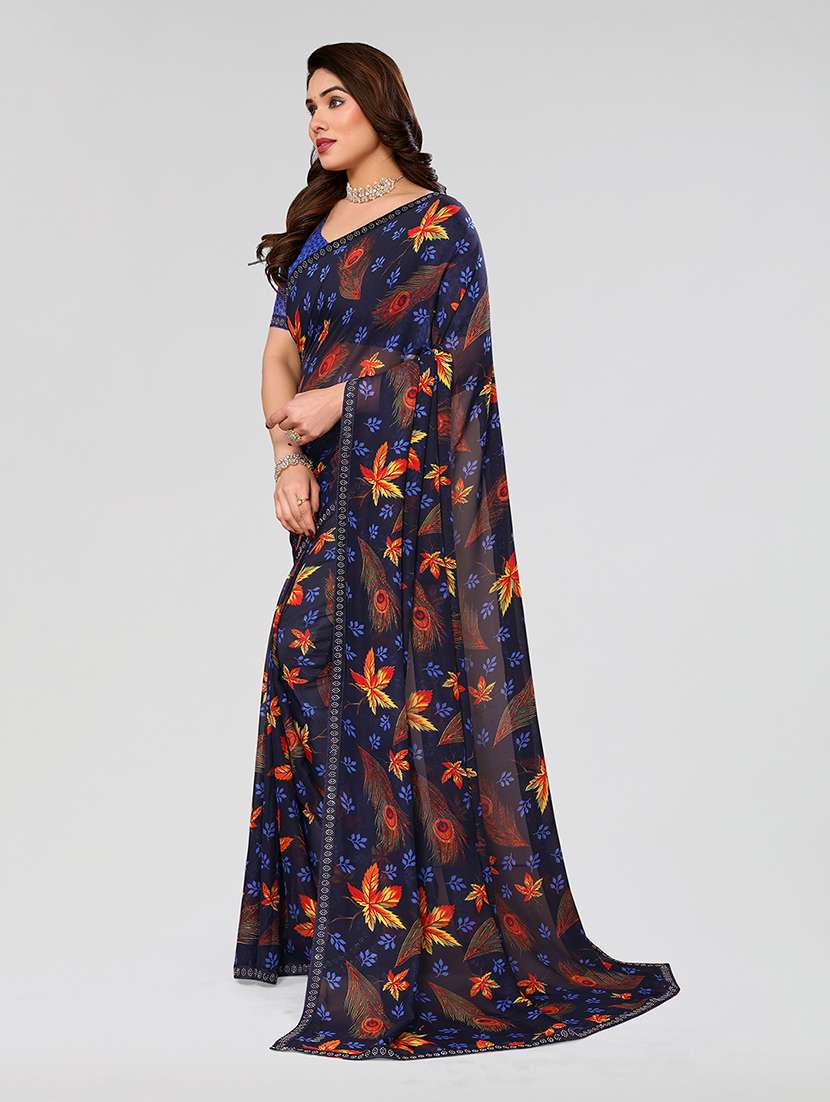 women printed casual wear saree with blouse - 22049216 -  Standard Image - 1