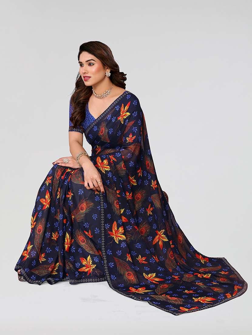 women printed casual wear saree with blouse - 22049216 -  Standard Image - 4