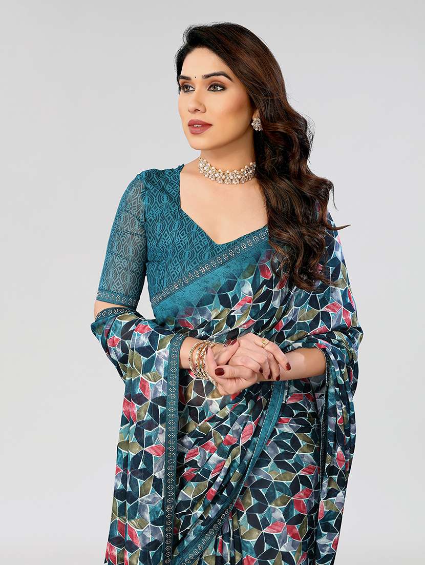 women printed casual wear saree with blouse - 22049220 -  Standard Image - 4