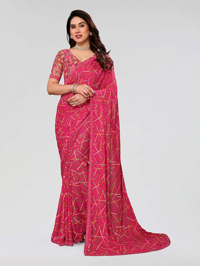 women printed casual wear saree with blouse