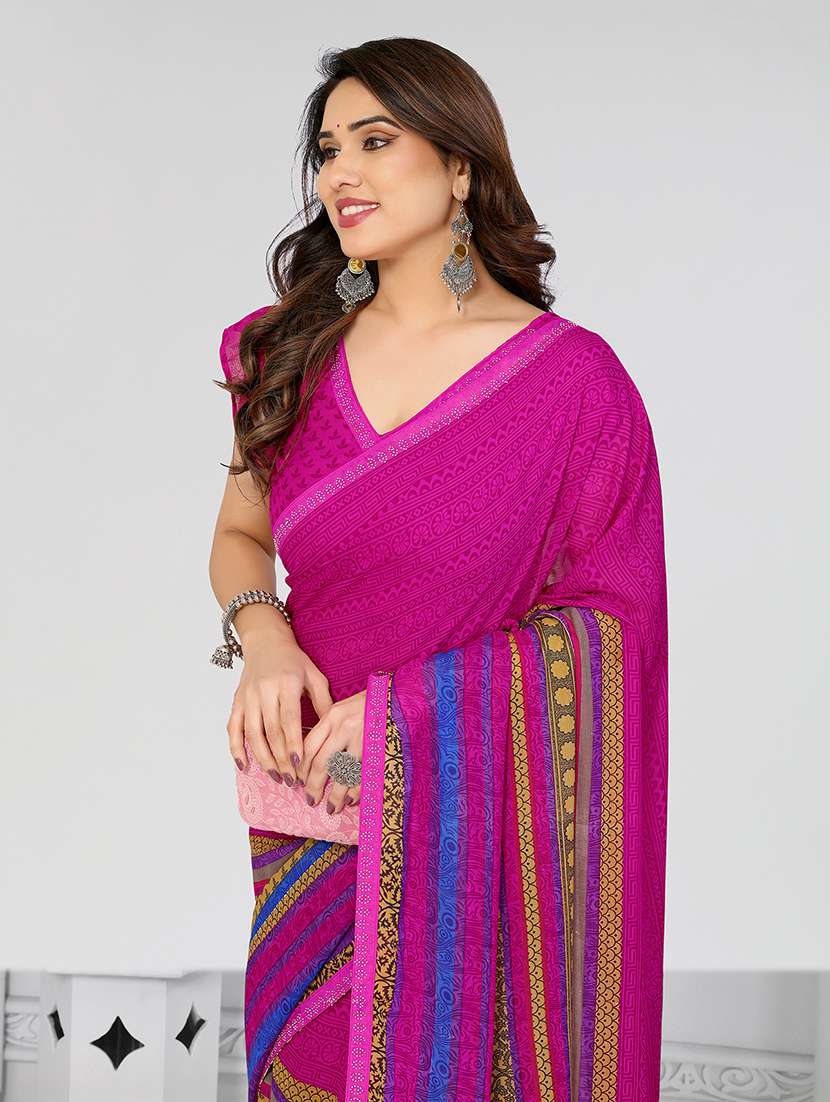 women printed casual wear saree with blouse - 22049227 -  Standard Image - 4