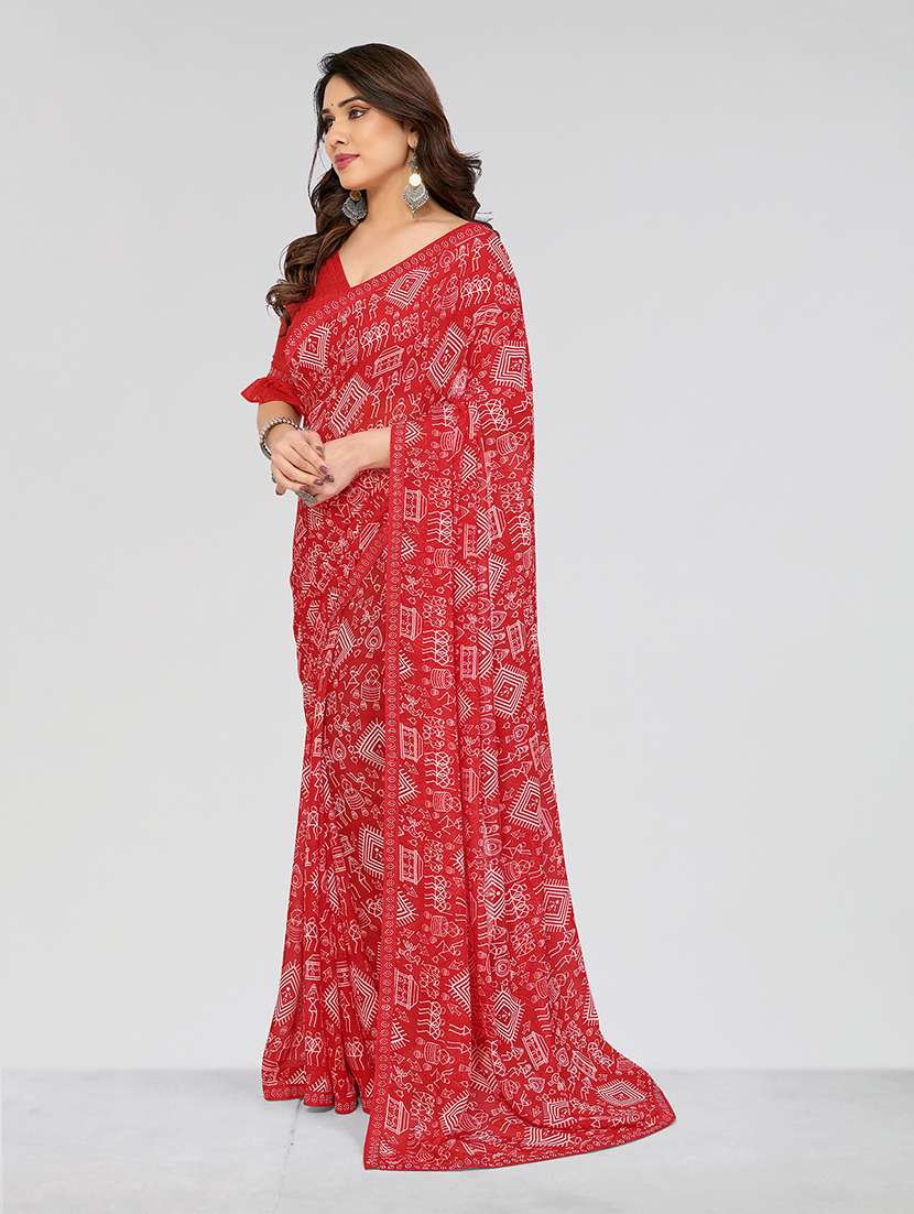 women printed casual wear saree with blouse - 22049242 -  Standard Image - 1