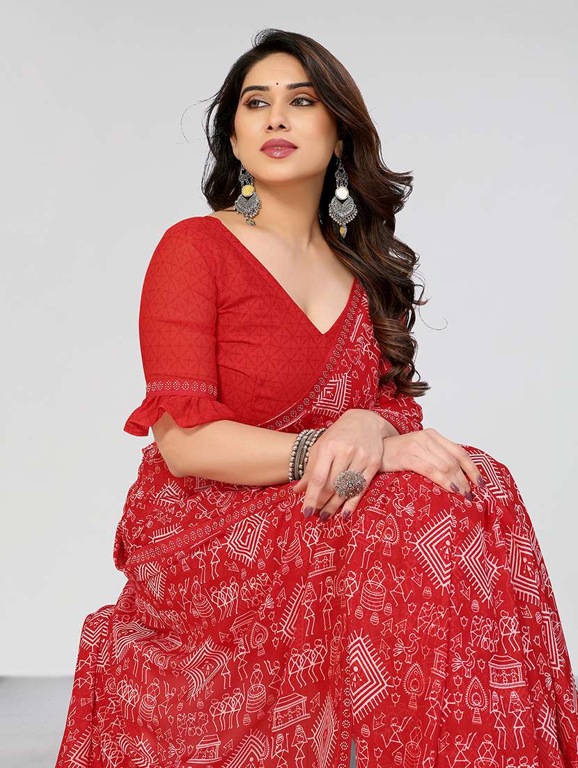 women printed casual wear saree with blouse - 22049242 -  Standard Image - 4