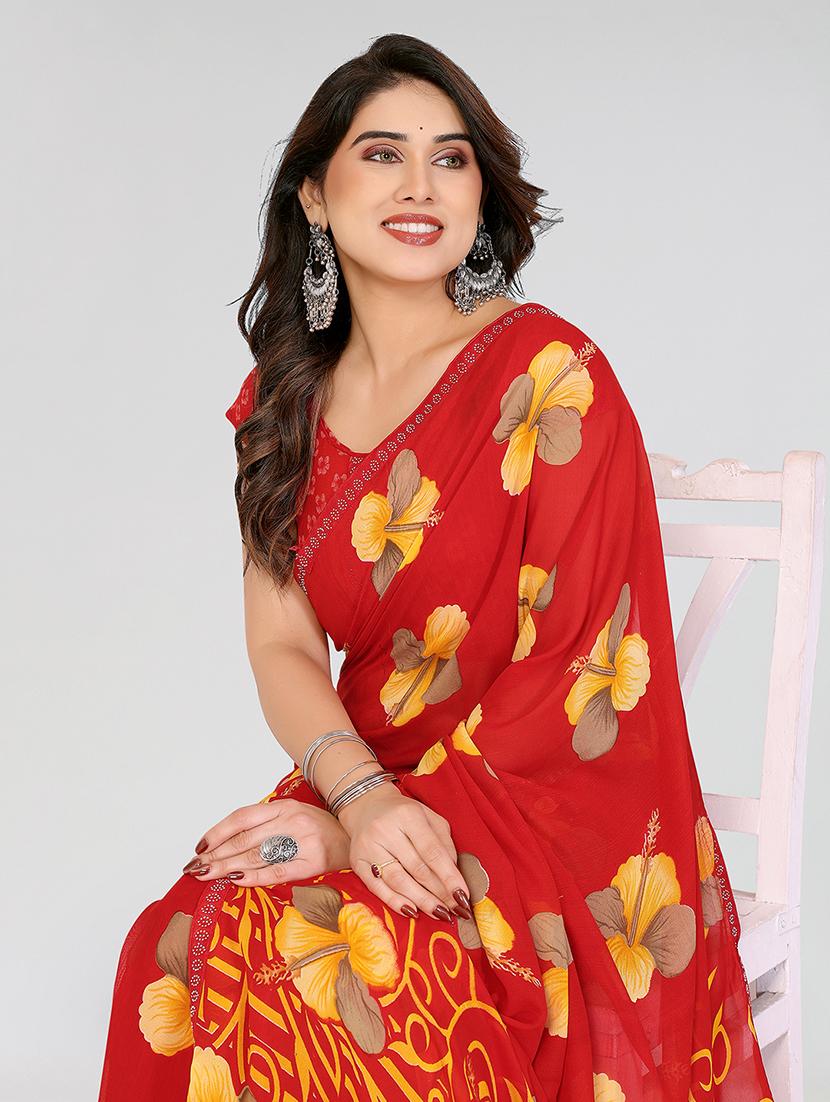 women printed casual wear saree with blouse - 22049264 - Standard Image - 4