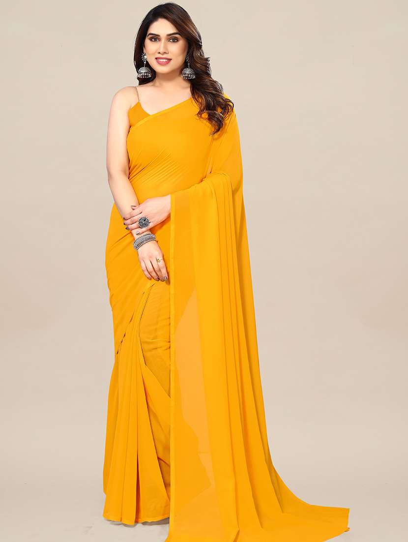 women solid plain saree with blouse