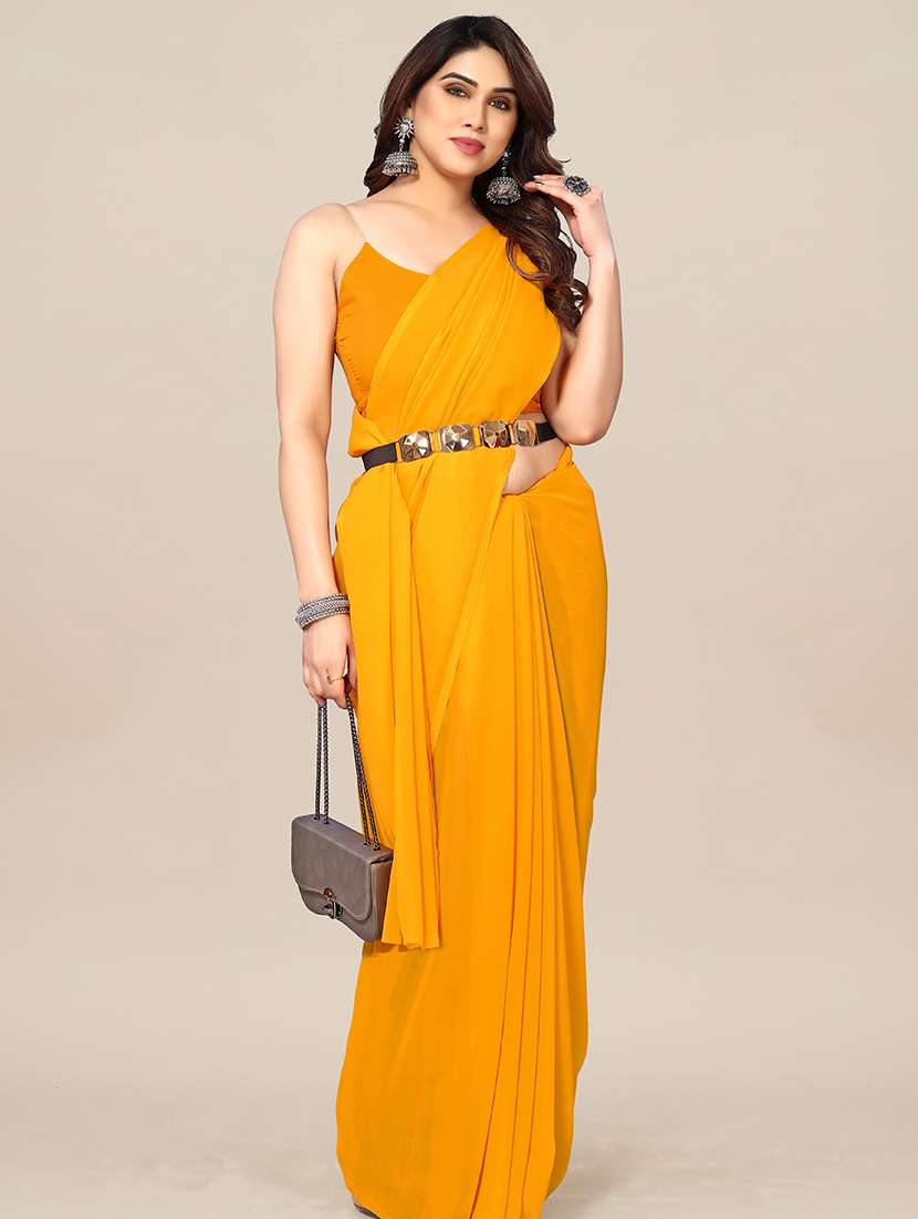 women solid plain saree with blouse - 22049296 -  Standard Image - 1